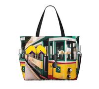 ENRPTY Lisbon Tram Pattern Print Large Capacity Beach Travel Bag With Zipper Lightweight Foldable For Vacation