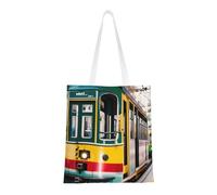 ENRPTY Lisbon Tram Print Canvas Tote Bag Reusable Shoulder Shopping Bags For Daily Use Shopping Travel