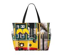 ENRPTY Lisbon Tram Print Large Capacity Beach Travel Bag With Zipper Lightweight Foldable For Vacation