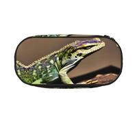 ENRPTY Lizard Hd Print With Zipper Compartments Stationery Pencil Bag Portable Cosmetic Storage Bag
