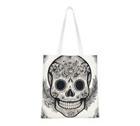 ENRPTY Mexican Skull Print Canvas Tote Bag Reusable Shoulder Shopping Bags For Daily Use Shopping Travel