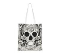 ENRPTY Mexican Skull Print Canvas Tote Bag Reusable Shoulder Shopping Bags For Daily Use Shopping Travel