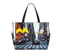 ENRPTY New York City Print Large Capacity Beach Travel Bag With Zipper Lightweight Foldable For Vacation