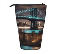 ENRPTY New York Manhattan Bridge Night Print Telescopic Pencil Bag Big Capacity Pop Up Storage Makeup Bag For Office Supplies