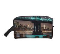 ENRPTY New York Manhattan Bridge Night Print Travel Toiletry Zipper Storage Pouch For Women Men Portable Makeup Bag Purse