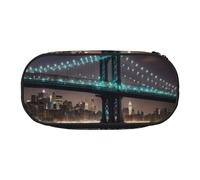 ENRPTY New York Manhattan Bridge Night Print With Zipper Compartments Stationery Pencil Bag Portable Cosmetic Storage Bag