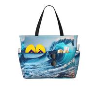 ENRPTY Ocean Sea Wave Print Large Capacity Beach Travel Bag With Zipper Lightweight Foldable For Vacation