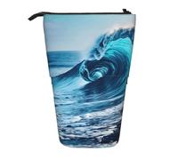 ENRPTY Ocean Sea Wave Print Telescopic Pencil Bag Big Capacity Pop Up Storage Makeup Bag For Office Supplies