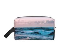 ENRPTY Ocean Waves Print Travel Toiletry Zipper Storage Pouch For Women Men Portable Makeup Bag Purse