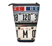 ENRPTY Old License Plate Print Telescopic Pencil Bag Big Capacity Pop Up Storage Makeup Bag For Office Supplies