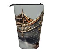 ENRPTY Old Viking Boats Print Telescopic Pencil Bag Big Capacity Pop Up Storage Makeup Bag For Office Supplies