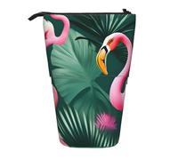 ENRPTY Palm Leaf And Flamingos Couple Print Telescopic Pencil Bag Big Capacity Pop Up Storage Makeup Bag For Office Supplies