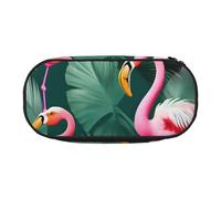 ENRPTY Palm Leaf And Flamingos Couple Print With Zipper Compartments Stationery Pencil Bag Portable Cosmetic Storage Bag