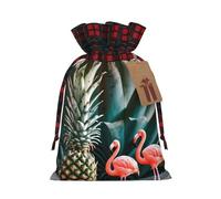 ENRPTY Pineapple Flamingo Print Reusable Christmas Drawstring Bags For Christmas Parties Decorations Festivals