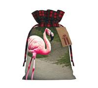 ENRPTY Pink Flamingo Print Reusable Christmas Drawstring Bags For Christmas Parties Decorations Festivals