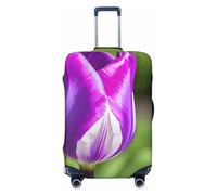 ENRPTY Purple Tulip Print Suitcase Decoraitve Covers Washable Suitcase Cover Travel Luggage Accessories, Black, M