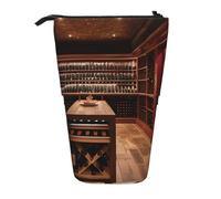ENRPTY Red Wine Cellar Print Telescopic Pencil Bag Big Capacity Pop Up Storage Makeup Bag For Office Supplies