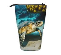 ENRPTY Sea Turtle Print Telescopic Pencil Bag Big Capacity Pop Up Storage Makeup Bag For Office Supplies