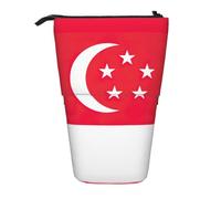 ENRPTY Singapore Flag Print Telescopic Pencil Bag Big Capacity Pop Up Storage Makeup Bag For Office Supplies