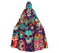 ENRPTY Sugar Skulls Print Women Men Adult Hooded Cape For Halloween Cosplay Costumes Multi Functional Design