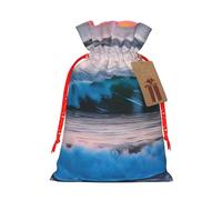 ENRPTY Sunset And Sunrise With Ocean Sea Waves Print Personalized Drawstring Gift Packing Bag For Anniversary Wedding Christmas