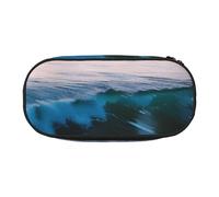 ENRPTY Sunset And Sunrise With Ocean Sea Waves Print With Zipper Compartments Stationery Pencil Bag Portable Cosmetic Storage Bag