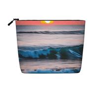 ENRPTY Sunset And Sunrise With Ocean Sea Waves Print Women'S Makeup Make Up Bag Zipper Pouch Travel Storage Pouch Large Capacity Purse