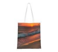 ENRPTY Sunset At The Beach Print Canvas Tote Bag Reusable Shoulder Shopping Bags For Daily Use Shopping Travel