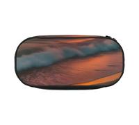 ENRPTY Sunset At The Beach Print With Zipper Compartments Stationery Pencil Bag Portable Cosmetic Storage Bag