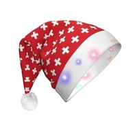 ENRPTY Swiss Flag Print Plush Glowing Christmas Hat Party Headwear Funny Christmas Hat For Women And Men