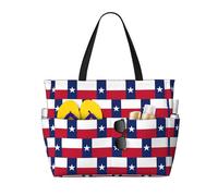 ENRPTY Texas State Flag Print Large Capacity Beach Travel Bag With Zipper Lightweight Foldable For Vacation