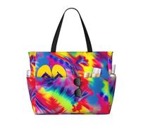 ENRPTY Tie Dye Pattern Print Large Capacity Beach Travel Bag With Zipper Lightweight Foldable For Vacation