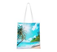ENRPTY Tropical Ocean Beach Theme Print Canvas Tote Bag Reusable Shoulder Shopping Bags For Daily Use Shopping Travel