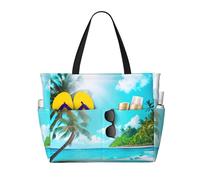 ENRPTY Tropical Ocean Beach Theme Print Large Capacity Beach Travel Bag With Zipper Lightweight Foldable For Vacation