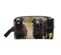 ENRPTY Trotting Flat Coated Retrievers Paw Print Travel Toiletry Zipper Storage Pouch For Women Men Portable Makeup Bag Purse