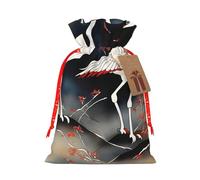 ENRPTY Two Japanese Cranes Flying Traditional Painting Print Personalized Drawstring Gift Packing Bag For Anniversary Wedding Christmas