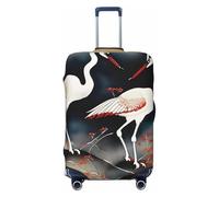 ENRPTY Two Japanese Cranes Flying Traditional Painting Print Suitcase Decoraitve Covers Washable Suitcase Cover Travel Luggage Accessories, Black, XL
