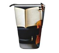 ENRPTY Violin And Book Print Telescopic Pencil Bag Big Capacity Pop Up Storage Makeup Bag For Office Supplies