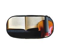 ENRPTY Violin And Book Print With Zipper Compartments Stationery Pencil Bag Portable Cosmetic Storage Bag