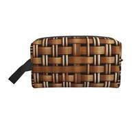 ENRPTY Wicker Woven Grid Print Travel Toiletry Zipper Storage Pouch For Women Men Portable Makeup Bag Purse