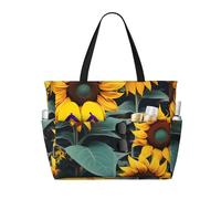 ENRPTY Wild Flower Sunflowers Print Large Capacity Beach Travel Bag With Zipper Lightweight Foldable For Vacation