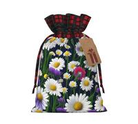 ENRPTY Wild Flowers And Cornflowers Daisies Print Reusable Christmas Drawstring Bags For Christmas Parties Decorations Festivals