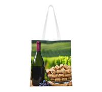 ENRPTY Wine Bottle Corks Grapes Print Canvas Tote Bag Reusable Shoulder Shopping Bags For Daily Use Shopping Travel