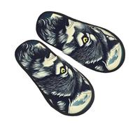 ENRPTY Wolf Night Moon Print Lightweight Warm House Slippers Comfortable Indoor Slippers For Men And Women