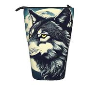 ENRPTY Wolf Night Moon Print Telescopic Pencil Bag Big Capacity Pop Up Storage Makeup Bag For Office Supplies