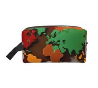 ENRPTY World Map Made Of Spices Print Travel Toiletry Zipper Storage Pouch For Women Men Portable Makeup Bag Purse