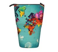 ENRPTY World Map Print Telescopic Pencil Bag Big Capacity Pop Up Storage Makeup Bag For Office Supplies