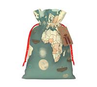 ENRPTY World Map Retro Print Personalized Drawstring Gift Packing Bag For Anniversary Wedding Christmas