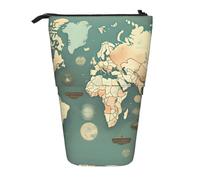 ENRPTY World Map Retro Print Telescopic Pencil Bag Big Capacity Pop Up Storage Makeup Bag For Office Supplies