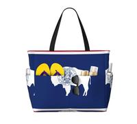 ENRPTY Wyoming State Flag Print Large Capacity Beach Travel Bag With Zipper Lightweight Foldable For Vacation